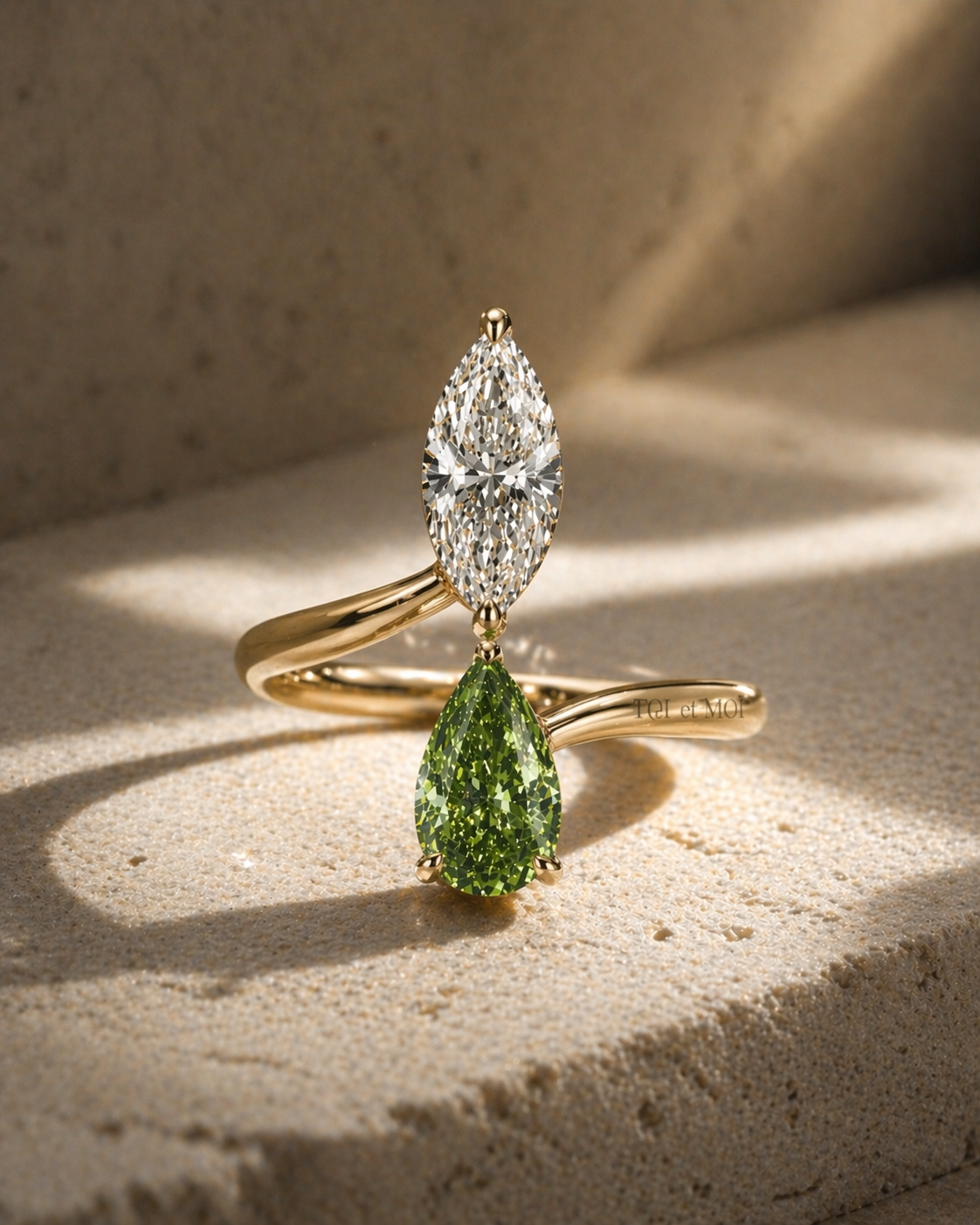 Green Pear & Marquise Toi et Moi Ring