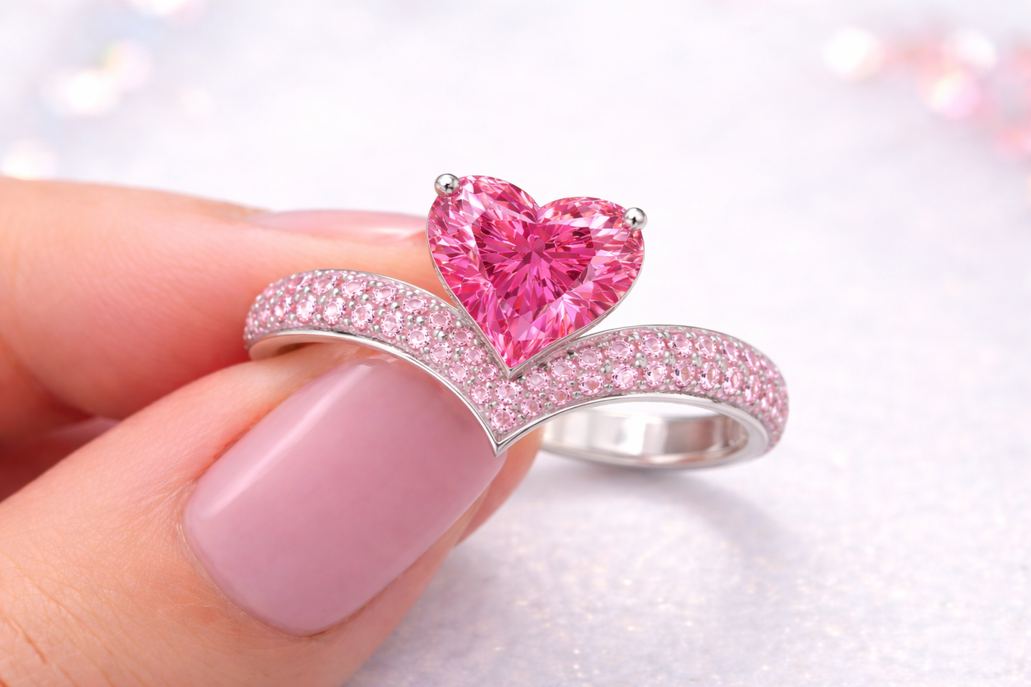 Pink Heart Diamond Ring — Ligne de Cœur