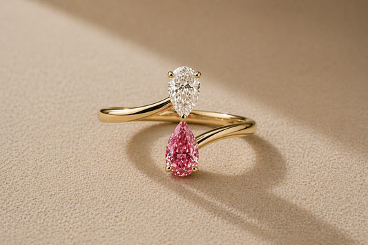 Pink & White Pear Toi et Moi Ring