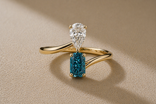 Blue Radiant & Pear Toi et Moi Ring