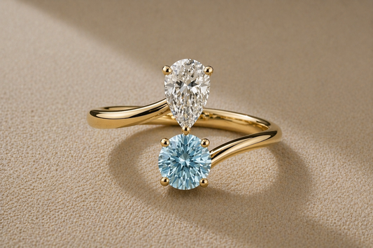 Light Blue Round & Pear Toi et Moi Ring