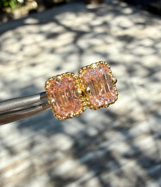 Emerald Cut Pink Diamond Earrings